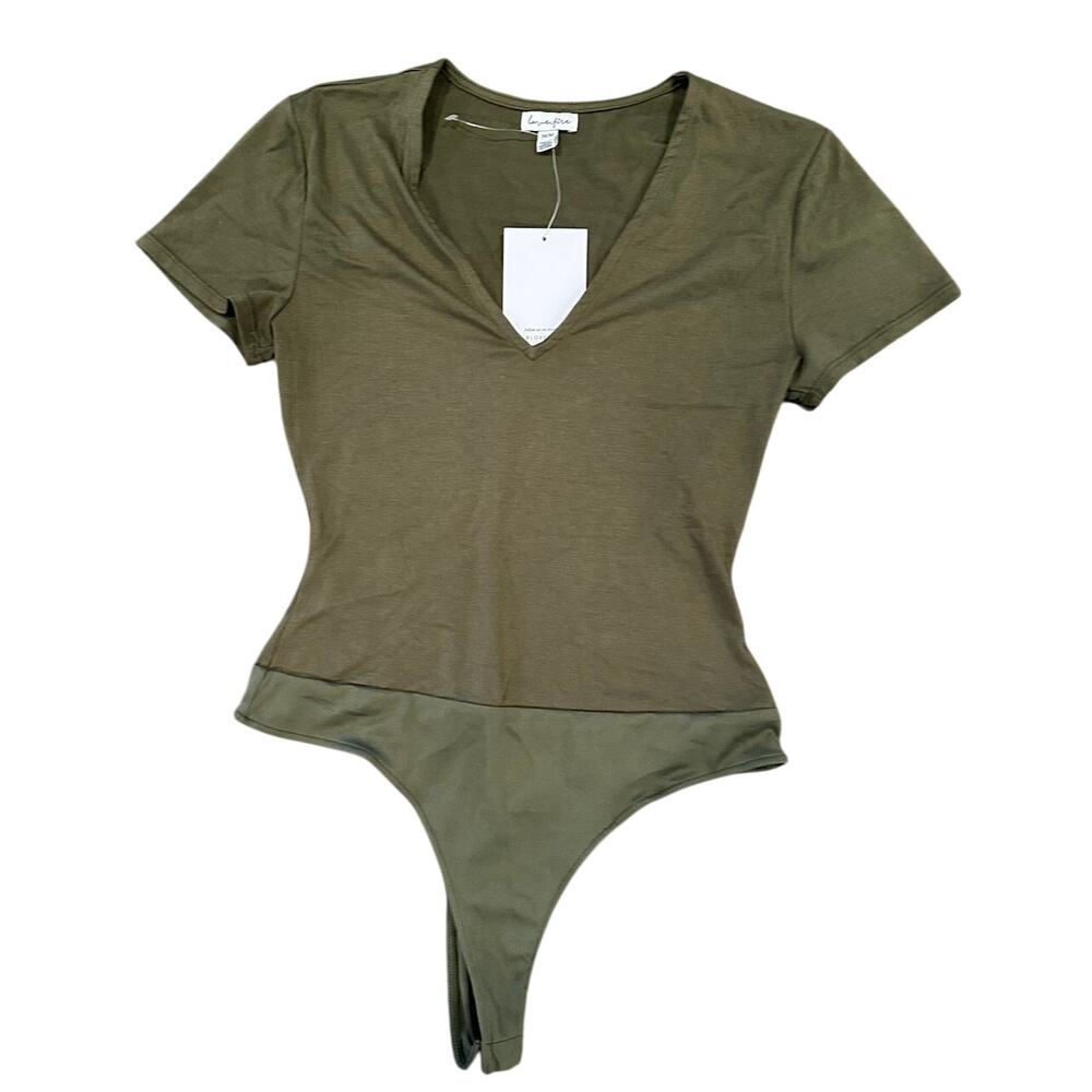 Love Fire Women's Olive Green Short Sleeve V Neck Bodysuit M NWT